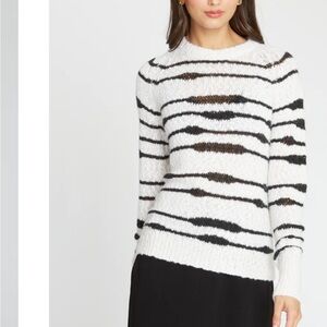 Autumn Cashmere Striped Raglan in Cream/Brown Sweater Size Small